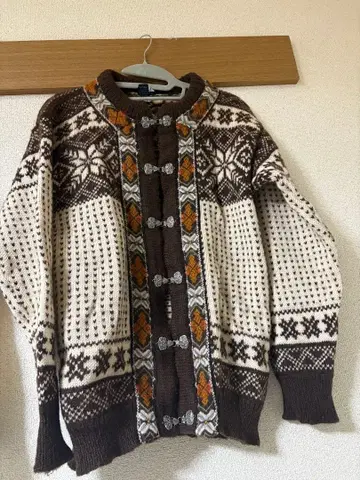 울 노르딕 무늬 가디건 구제 의류