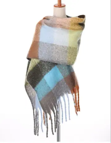 DRES 체크 무늬 프린지 머플러