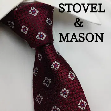 스토벨 앤 메이슨 고급 실크 넥타이 올 패턴 다크 레드