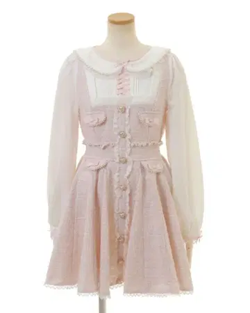 LIZLISA 리본 트위드 서큘러 원피스 핑크