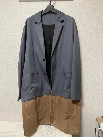 이소재 믹스 체스터 코트 그레이 베이지