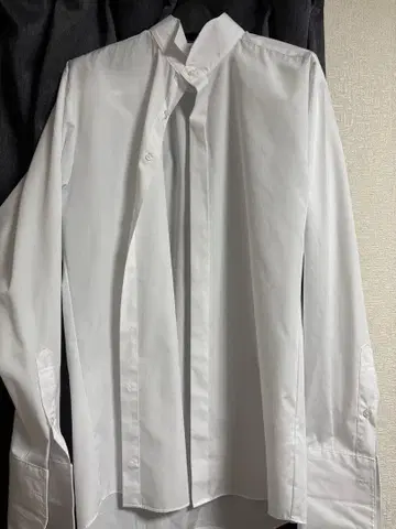 Vieux Paris 화이트 스탠드 카라 긴팔 셔츠