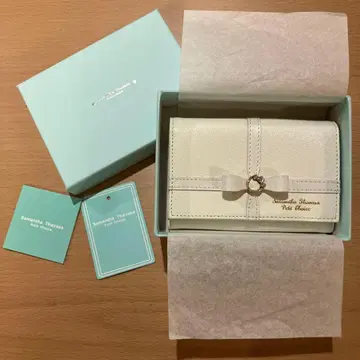 SamanthaThavasa 화이트 비쥬 리본 명함지갑 소가죽