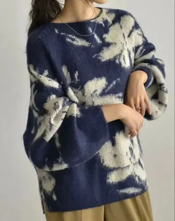 AMELY [ La-gemme ] 보태니컬 무늬 니트 네이비