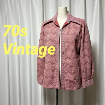70sVintage ! 폴리에스테르 셔츠, 셔츠 자켓 핑크 물결 무늬
