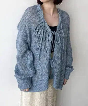 앞뒤 착용 가능! 가디건 니트 풀오버 2WAY 모헤어 리본 가디건