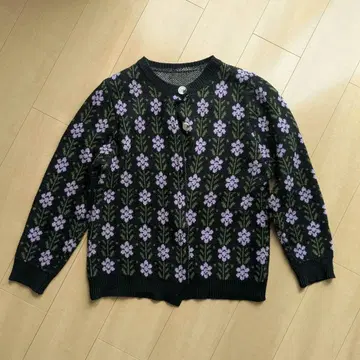 꽃무늬 가디건 보라색 블랙 빈티지
