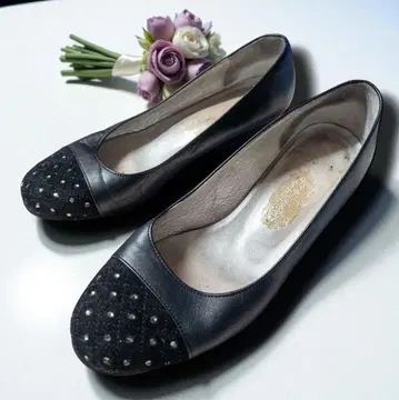 고품질 긴자 요시노야 펌프스 비쥬 라운드토 웨지솔 블랙 일본제