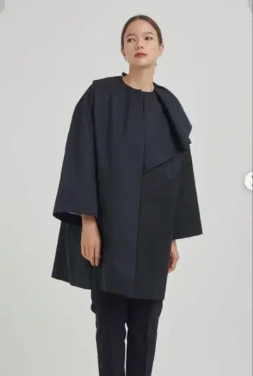 새상품급! yori 트윌 사이드 플레어 코트 네이비 38