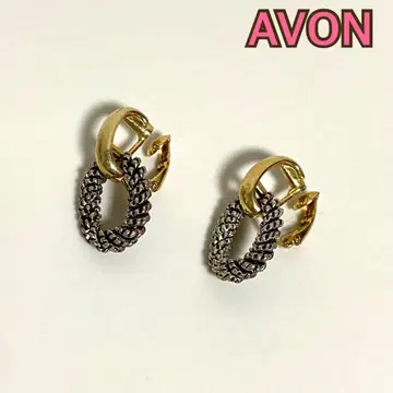 AVON 실버 & 골드 콤비 디자인 후프 귀찌 빈티지