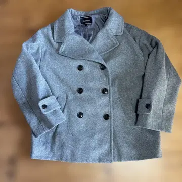 HUSHUSH 그레이 더블 브레스트 피 코트