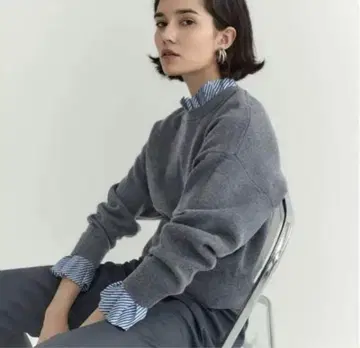 레이어드 셔링 니트 그레이