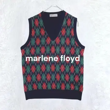 빈티지 아가일 무늬 V넥 니트 베스트 M 네이비 레이어드