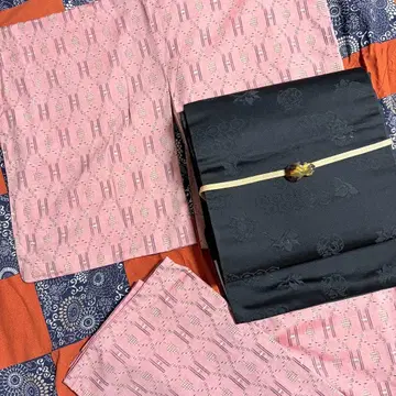 기모노  요로케지마 카스리 살몬 핑크