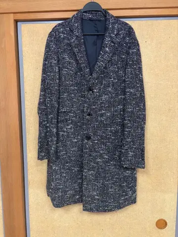 링 트위드 체스터 코트 다크 네이비 x 화이트