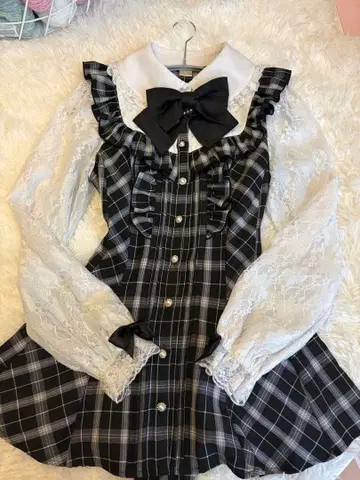 시크릿 허니 체크 무늬 스커트 셋업