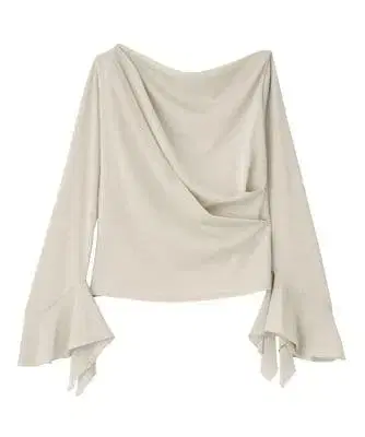 Aimeine 택 포함 새상품 드레이프넥 커프스 슬리브 상의 라메 베이지