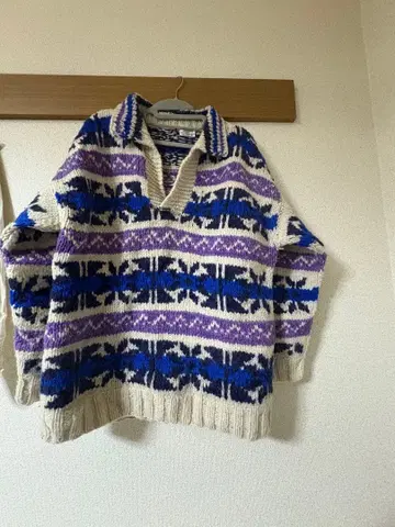 RUNA MAKI 100% 울 스웨터 L 구제 의류 핸드메이드 니트