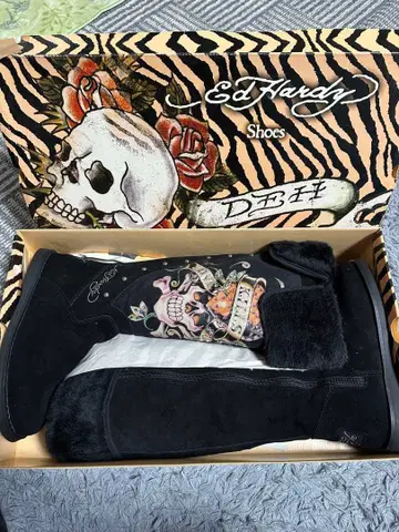 Ed Hardy 블랙 롱 부츠