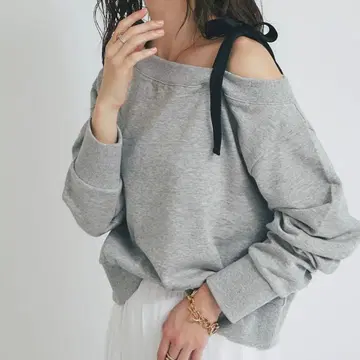 러브티크 본봉 미니 쭈리 오프숄더 리본 풀오버