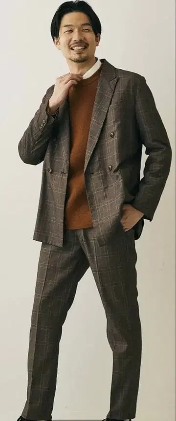 브라운 체크 더블 브레스트 테일러드 자켓