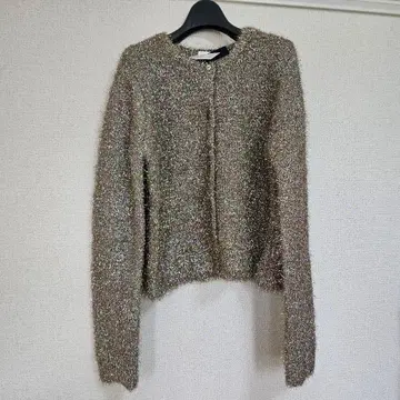 SHIPS 라메 니트 배색 가디건 실버