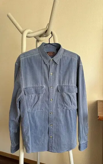 90s 에디 바우어 블랙 택 워크 셔츠 블루 L