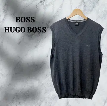[ 보스/휴고보스 ] 울 니트/베스트 [ L ] 그레이 무지 로고 V넥