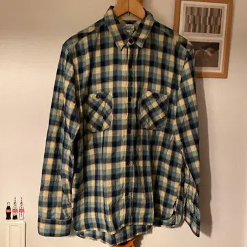 BURGUS PLUS 플란넬 셔츠 L 사이즈 파랑 베이지 체크