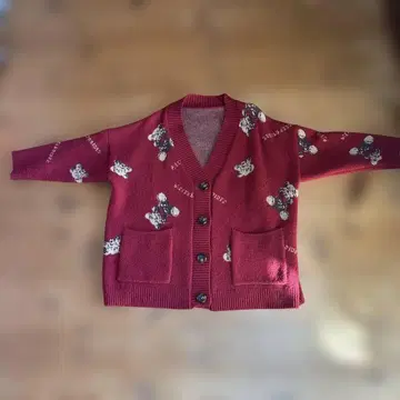 silly 곰 무늬 가디건 빨간색