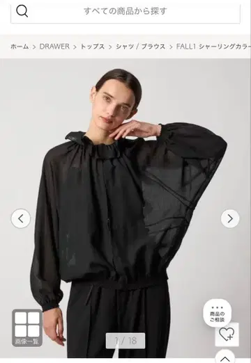 드로어 블랙 시스루 프릴 블라우스