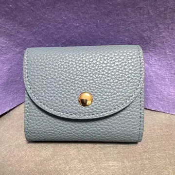 블루 그레이 3단 폴더형 지갑 골드 버튼