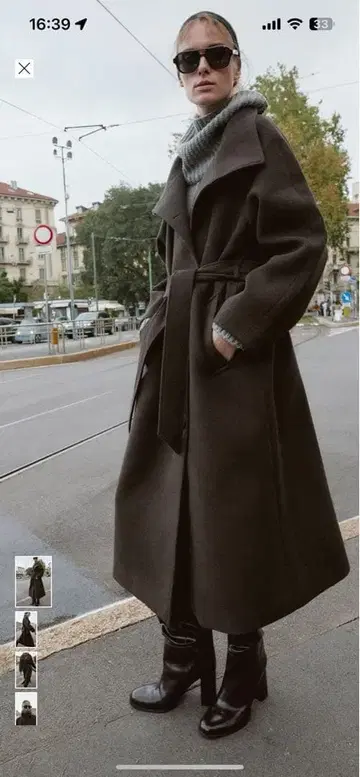 ZARA 소프트 하이넥 벨트 코트 브라운 L