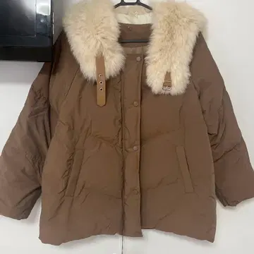klache 브라운 퍼 옷깃 다운 자켓