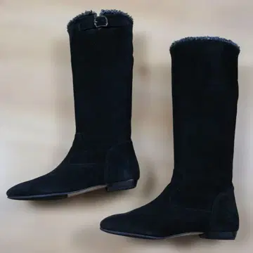 블랙 퍼 달린 롱 부츠