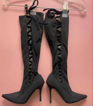 수입 블랙 스트레치 레이스업 부츠
