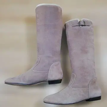 베이지 스웨이드 롱 부츠 퍼 포함