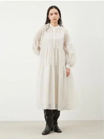 새상품급 [미라 오웬] 스탠드 카라 티어드 원피스 여성용 O 사이즈