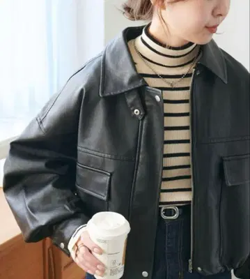 DISCOAT 2WAY 인조 가죽 블루종