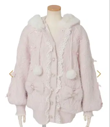 LIZLISA 토끼 귀 코트 페더 니트 후드티