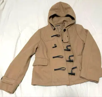 베이지 카멜 후드 부착 더플 코트