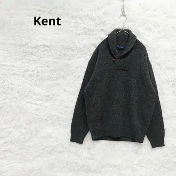 KENT 숄카라 울 니트 스웨터 팔꿈치 패치 호두 단추 그레이