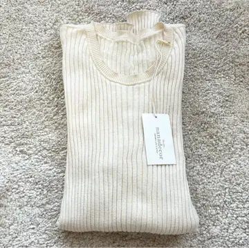 nanadecor 코튼 에어리 니트 리브 니트 내추럴 크루넥