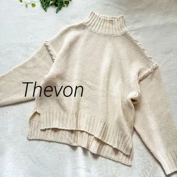 thevon 제본 니트 스웨터 하이넥 프리 사이즈 아이보리