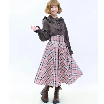 [ 새상품 ] axes femme 프릴 서스펜더 하이웨스트 스커트 핑크