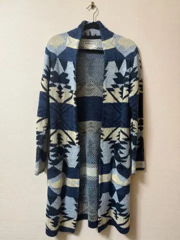 기하학 패턴 롱 가디건 블루 킬림 에스닉 프리 사이즈 M L