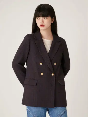 LUDY BROWN 다크 퍼플 체크 테일러드 자켓