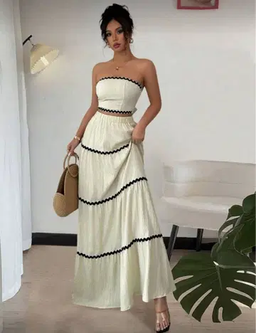 아이보리 스트랩 맥시 드레스