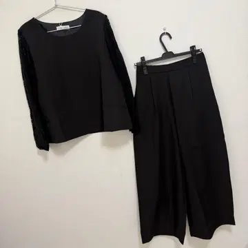 레이스 여성용 허리 리본 포함 레이스 소매 와이드 팬츠 드레스 셋업