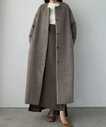 Louere 샤기 노카라 코쿤 롱 코트 루엘레